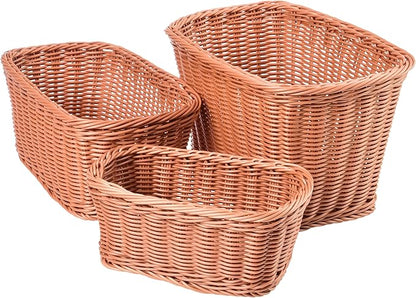 Rectangular Plastic Woven Baskets- Mixed Sizes Set of 3