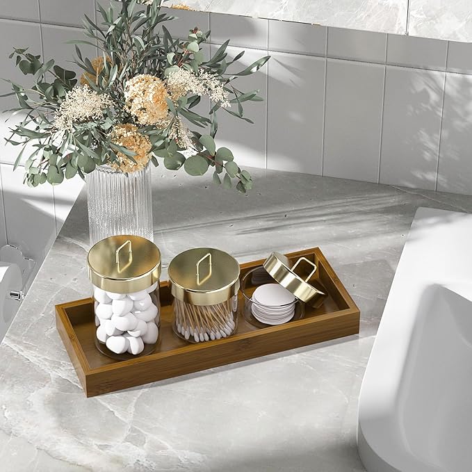 ZHWS Bathroom Vanity Tray for Toilet Tank, Perfume, Jewelry, Candle, Makeup, Decorative Tray, Kitchen Tray Counter Organizer for Soap Dispenser, Coffee Table Brown 11.3”L x 4.4”W x 1.14”H