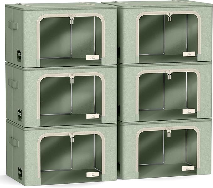 Sorbus Storage Bins with Metal Frame - Stackable & Foldable Clothes Organizer Bags - Oxford Fabric Storage Containers with Large Clear Window & Carry Handles Organization for Bedding Linen & Clothing