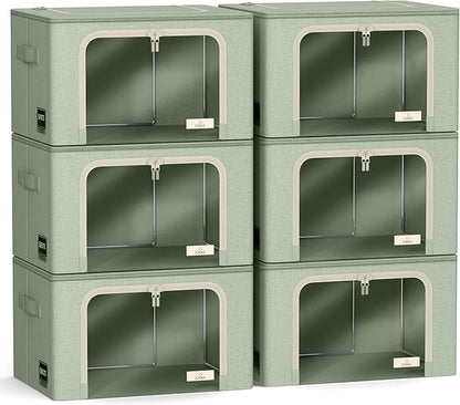 Sorbus Storage Bins with Metal Frame - Stackable & Foldable Clothes Organizer Bags - Oxford Fabric Storage Containers with Large Clear Window & Carry Handles Organization for Bedding Linen & Clothing