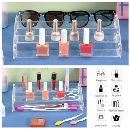 Jetec 2 Pcs Acrylic Card Display Stand Versatile Display for Trading Cards Greeting Card Sunglasses Organizer Nail Polish Holder Essential Oils Cosmetic Cases Eyewear Rack(3 Tiers Style)