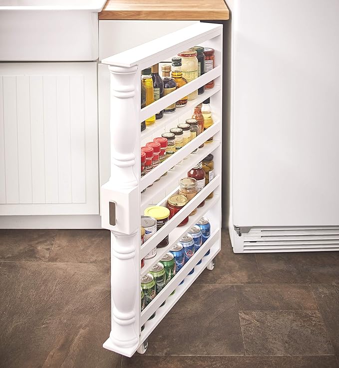Slim Rolling Can and Spice Racks - White