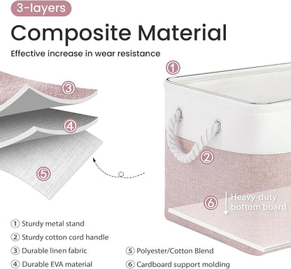 Large Storage Baskets- 15x11x10 inch Storage Bins for Shelves and Closet Organizing, Foldable Fabric Bin for Home Organization Clothes and Laundry (3-Pack, White&Pink)
