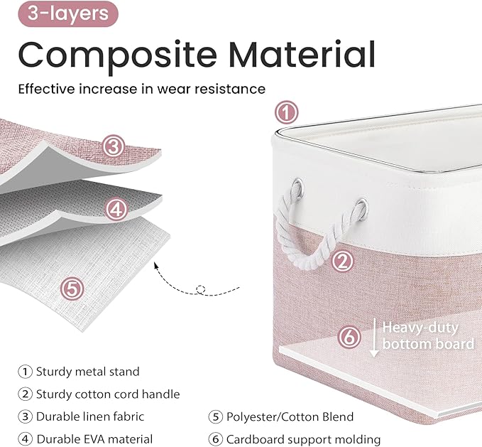 Large Storage Baskets- 15x11x10 inch Storage Bins for Shelves and Closet Organizing, Foldable Fabric Bin for Home Organization Clothes and Laundry (1-Pack, White&Pink)