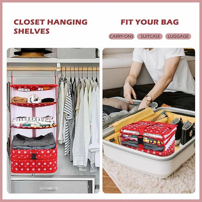 Surblue Hanging Closet Storage Bag Collapsible 3-Shelf Washable Oxford Fabric with 2 Hooks (L 11.41 * 11.41 * 19.68in, Snow)