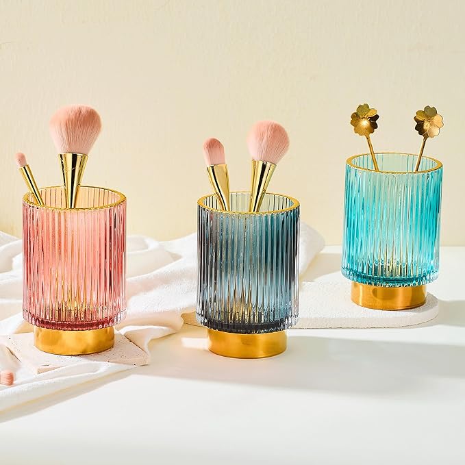 Makeup Brush Holder Organizer,Toothbrush Holders,Desk Pen Pencil Holder,Multifunctional Vintage Glass Brush Cup(A3-22-US)