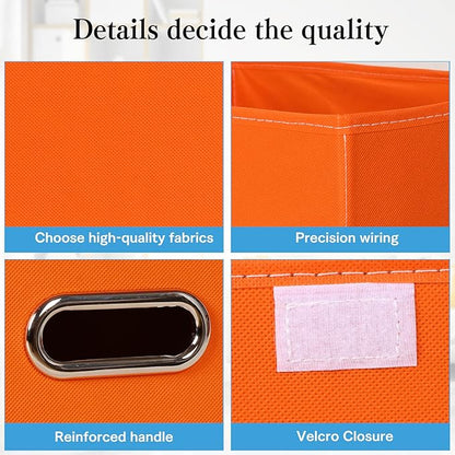 STOREONE Fabric Storage Cube Bins Foldable Organizer Container Collapsible Basket with Lids and Metal Handles, for Home, Bedroom, Closet 3 Pcs (Orange)