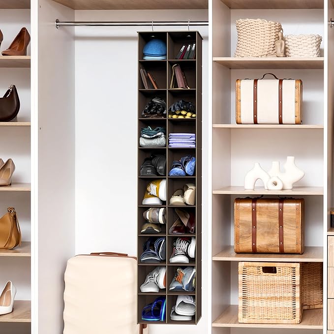Simple Houseware 20 Section Shelves Hanging Shoes Organizer Holder for Closet, Brown
