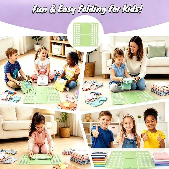 Toddler Shirt Folding Board (Ages 1–7) – Build Independence & Fine Motor Skills, Mini Kids Clothes Folding Board & Shirt Folder, Portable Laundry Organizer for Small Sizes（Cyan）