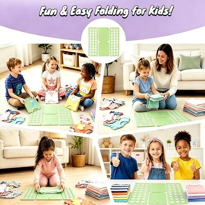 Toddler Shirt Folding Board (Ages 1–7) – Build Independence & Fine Motor Skills, Mini Kids Clothes Folding Board & Shirt Folder, Portable Laundry Organizer for Small Sizes（Cyan）