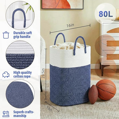 Artfeel Laundry Basket,Woven Cotton Rope Laundry Hamper,60L Versatile Storage for Dirty Clothes,Baby Toys,and Blankets in Bathroom, Nursery,and Living Room