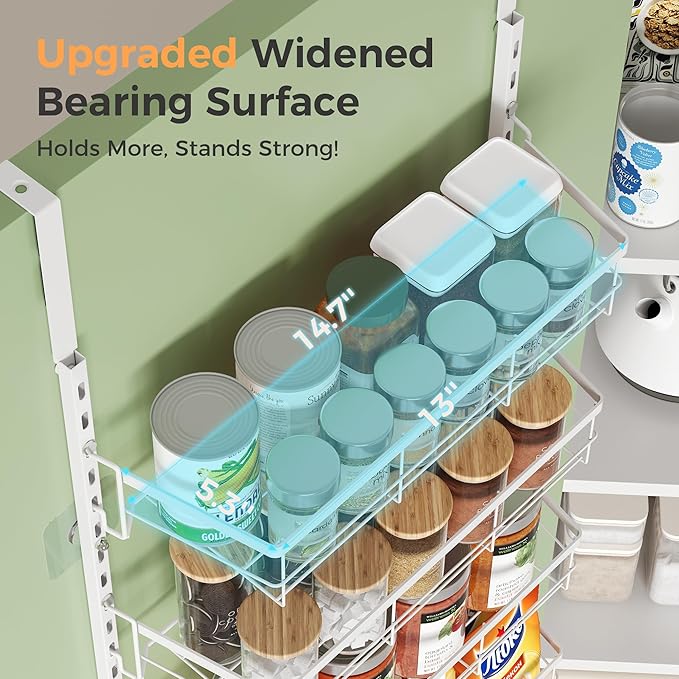 TOPCJ Over the Door Pantry Organizer,8-Tier Adjustable Heavy Duty Metal Hanging Storage Rack,Wall Mount Spice Shelf for Kitchen Bathroom Laundry Organization