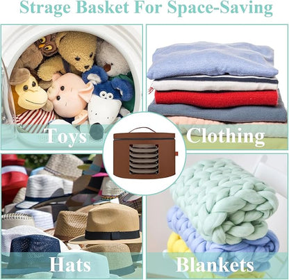 Samplife Hat Box,Hat Storage Box,Stackable Round Brim Hats Organizer Bag Container for Closet,Travel Hat Boxes for Women, Cowboy Hat Organizer, FoldableTravel Cap Boxes (04-Brown, 16.5" D x 10.5" H)