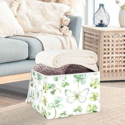 senya St. Patrick's Day Baskets Collapsible Storage Bins with Lids, Green Watercolor Butterfly Clover Storage Boxes Clothes Baskets for Organizing