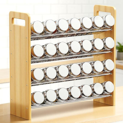 Nieifi Transparent & Wooden Spice Rack Rustproof, without Seasoning Jars,4-Tier ABS Plastic Spice Rack Organizer for Cabinet and Countertop,Thickened Corrosion-Resistant-Tiered Spice Rack