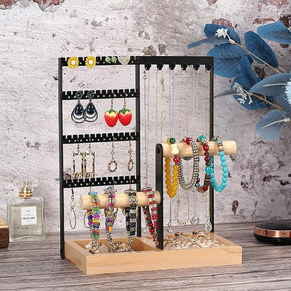 Jewelry Organizer Stand 4-Tier Hanging Jewelry Organizer Holder Display Stands for Earrings Necklaces Bracelets Rings Watches (4-Tier Burlywood)…