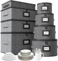 Aokeyee 8-Piece China Storage Containers Set, Hard Shell Moving Boxes for Dishes, Plates, Mugs, Wine Glass & Flatware – Dinnerware Organizer with Soft Felt Dividers, Sturdy Handles & Zippers, Grey