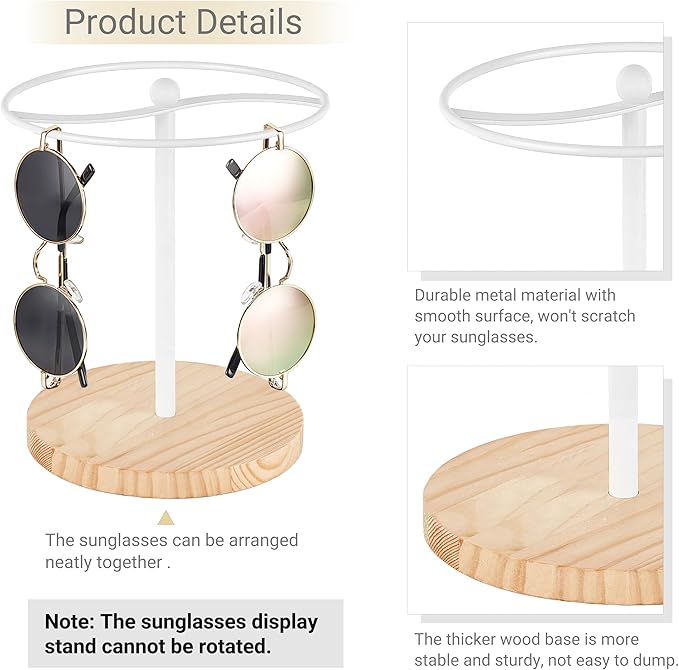 Mkono Sunglasses Organizer Glasses Holder Stand Sunglass Storage Display Eyeglasses Rack for up to 12 Pairs of Eyewear Glasses for Table Dresser Desk Countertop Bedroom (1, White)