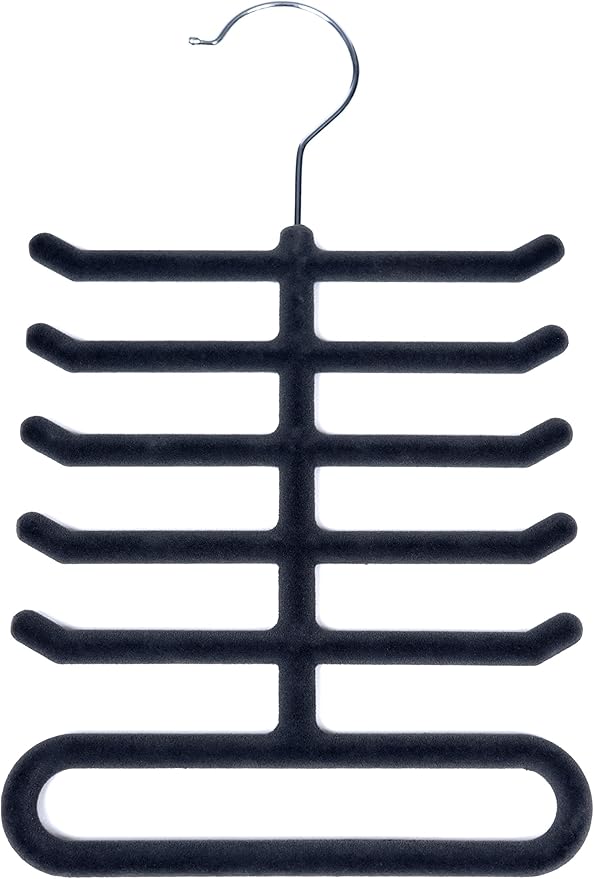 2-Pack Non-Slip Velvet Tie Hanger Organizer Rack | Large Ringed Bottom | Charcoal Grey Brand