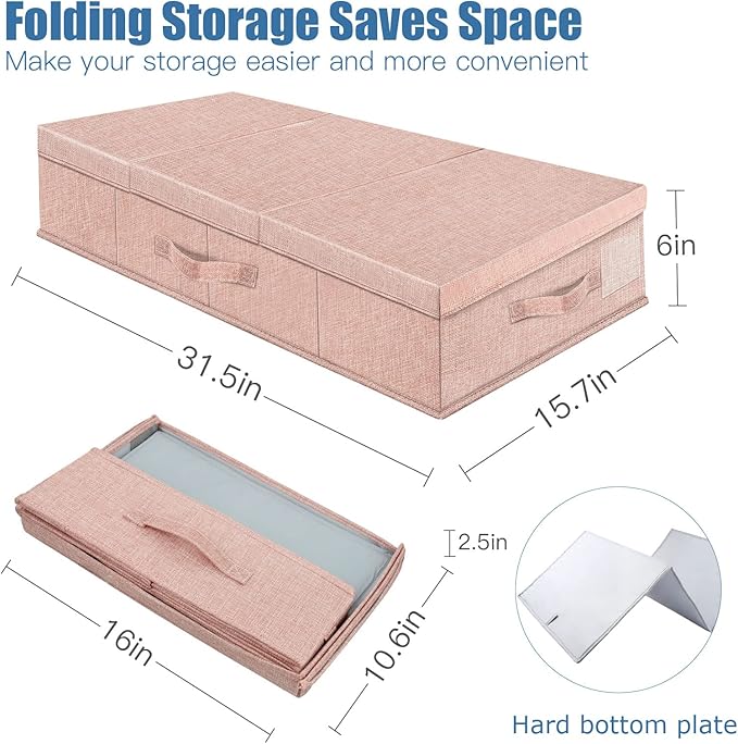 Supowin Underbed Storage Containers Bin with Lids, Large Under Bed Storage Organizer Box with Handle, Foldable Under the Storage Bags for Organizing Clothes, Shoes, Blankets, Pillows
