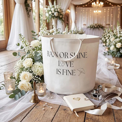 Yungyan Wedding Baskets with Handles 16 inch Large Storage Basket for Wedding Glow Sticks Slippers Flip-flops Umbrella Blankets Gift Container for Ceremony Ivory White (Rain or Shine)