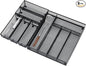 Neudeco Drawer Organizer Set 6 Pack - 5-Compartment Silverware Organizer Tray + 5 Utensil Trays, Kitchen Drawer Organizer for Flatware, Cutlery, Office Supplies, Black Mesh, Non-Slip.