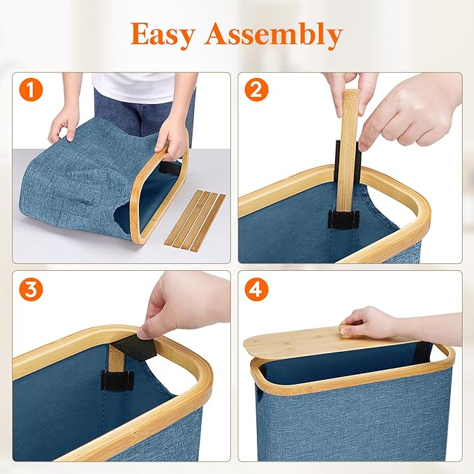 Lifewit Toilet Paper Storage Holder for 12 to 16 Rolls, Free Standing Toilet Paper Basket Stand with Bamboo Lid, Collapsible Fabric Bathroom Organizer Box for Mega Rolls, 30L, Extra Large, Dark Blue