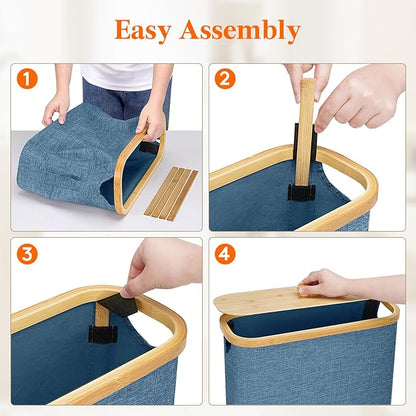 Lifewit Toilet Paper Storage Holder for 12 to 16 Rolls, Free Standing Toilet Paper Basket Stand with Bamboo Lid, Collapsible Fabric Bathroom Organizer Box for Mega Rolls, 30L, Extra Large, Dark Blue