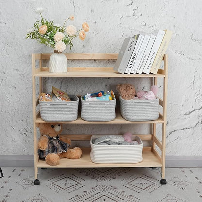 XUANGUO Small Woven Storage Baskets 12“X8”X5“ Decorative Rope Bins for Organizing Shelves, Closets, and Toys, Empty Gift Baskets, Cute Organizer Basket for Home and Office (grey, regular)