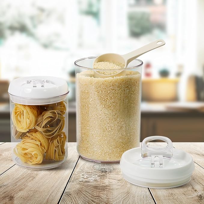 Felli Flip Tite Storage Container with Lid 6" ROUND Airtight Ring Lock Top, Plastic Canister Jar for Flour Sugar Rice Protein Powder Coffee Cracker Kitchen Pantry Organizer (6" Round Nest-M 2pk)