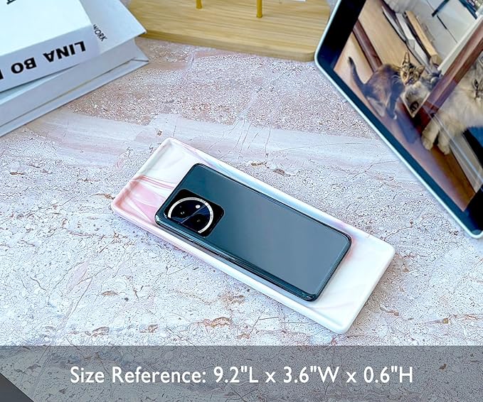 9.2" Porcelain Small Bathroom Tray, Ceramic Countertop and Vanity Tray for Cosmetics, Perfume, Jewelry, Candle - Kitchen Soap Tray for Kitchen Counter (Pink)
