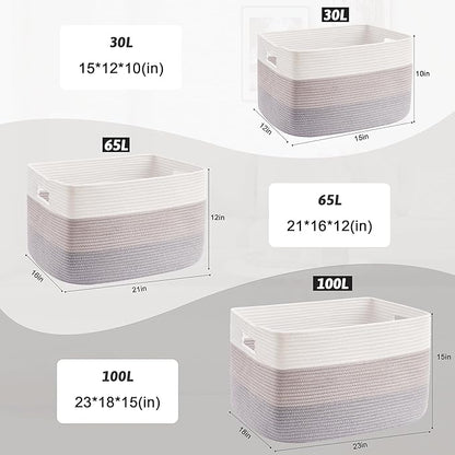 Artfeel Blanket Basket,Rectangle Woven Baskets for Storage,100L Laundry Basket for Decorative Nursery Blanket,Toys,Dirty Clothes and Magazine in Shelves,Baby Room,and Living Room