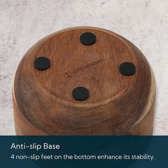 KITCHENDAO Acacia Wood Salt and Pepper Box Cellar Bowl with Grey Marble Lid and Built-in Spoon, Large Salt Container Cellar Storage Herb Sea Bath Salt Spice, Dual 5Oz Capacity