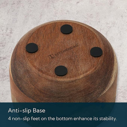 KITCHENDAO Acacia Wood Salt and Pepper Box Cellar Bowl with Grey Marble Lid and Built-in Spoon, Large Salt Container Cellar Storage Herb Sea Bath Salt Spice, Dual 5Oz Capacity
