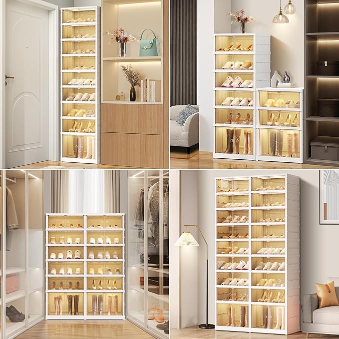 EHAMILY 3 Tier Foldable Shoe Rack Organizer for Closet 6-12Pairs Plastic Collapsible Shoe Racks Shelf for front door entrance Stackable Clear Folding Shoes Storage boxes XLarge Storage Cabinet