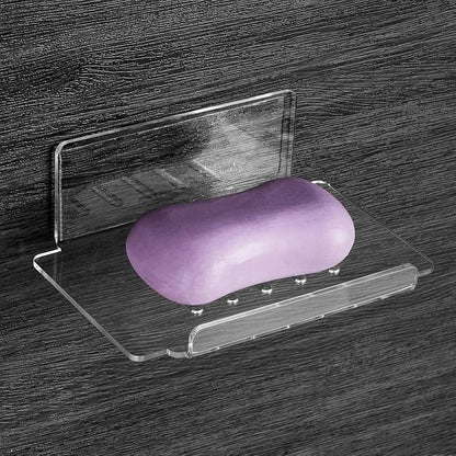 Self Adhesive Soap Dish Wall Mounted, 5 Slot Acrylic Soap Saver, Sponge Soap Holder for Shower Wall, Bathroom, Kitchen (Clear)