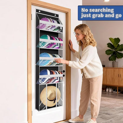 KYEVIS Over The Door Hat Organizer for Baseball Caps - Holds up 60 Hat Rack with Extra Large Row for Cowboy, Hat Storage for Closet, Bedroom, Cabinet, Space Saving Hanging Holder, Scarves, Accessories
