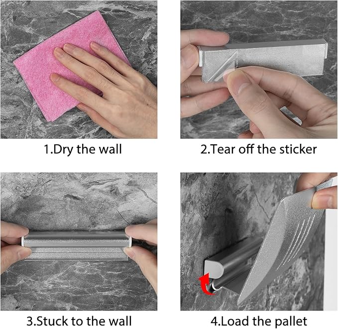 Detachable Soap Dish for Shower, 4 Slot Self-Adhesive Soap Holder for Bathroom, Wall Mounted Shower Soap Holder, Stainless Steel Soap Tray Black