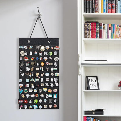 PACMAXI Hanging Brooch Pin Organizer, Display Pins Storage Case, Brooch Collection Storage Holder, Holds Up to 96 Pins.(Not Include Any Accessories) (S-96 Slots, Dark gray, Small)