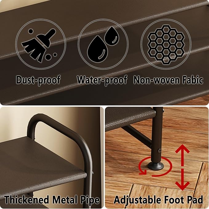 INGIORDAR Shoe Rack 2 Tier Long Storage Organizer Wide Metal Shoe Shelf for Closet Entryway Brown