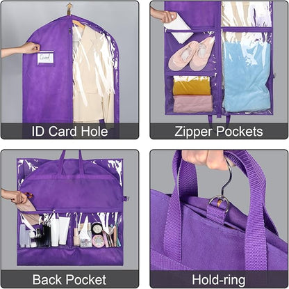Zilink Clear Dance Costume Garment Bag for Teen Girls Dance Bags for Dancers and Teenagers with 5 Clear Zipper Pockets for Dance Competition Theatre Cheer Closet Storage