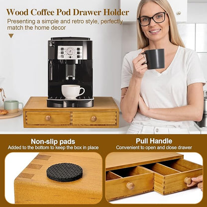 NANXITU K Cup Storage Organizer,Wood Coffee Pod and Tea Bag Holder,Kcup Drawer Coffee Maker Stand,Home Kitchen Counter Holds Up to 30 Pods Capacity