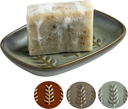 Miamolo Ceramic Soap Dish Bar Soap Holder for Shower, Soap Dishes for Bar Soap Sponge, Shower Soap Saver Tray for Bathtub Bathroom Kitchen Sink, Housewarming Gift, Pro-Environment, Dark Green
