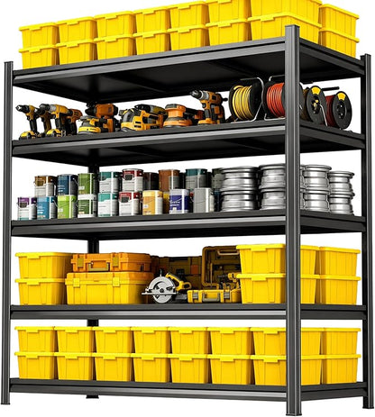 45''W Garage Shelving,3300LBS Heavy Duty Garage Shelving,78"H Industrial Shelving,Adjustable Storage Shelf Unit with Double Layer Posts for Garage,Basement,Warehouse,Commercial,Black 5 Tier
