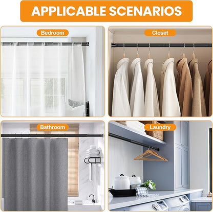 Adjustable Closet Rod - 17 to 84 Inch Heavy Duty Tension Rod for Hanging Clothes, Black Curtain Rod Ideal for Closets, Wardrobes, Bathrooms, and Laundry Rooms (17-70)
