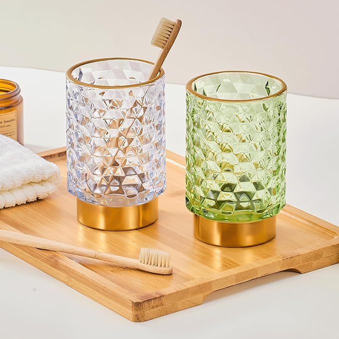 Makeup Brush Holder Organizer,Toothbrush Holders,Desk Pen Pencil Holder,Multifunctional Vintage Glass Brush Cup（A46-9-US）
