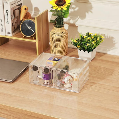 Cq acrylic Clear Stacking Make Up Organizers and Storage With 2 Drawers,4.7" Tall Acrylic Medicine Cabinet Organizer,Plastic Desktop Drawers Organizer for Vanity, Undersink, Kitchen Cabinets,Bathroom