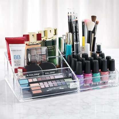 Decozen Makeup Organizer - Vanity Storage with Multiple Compartments and Drawers for Brushes, Lipsticks, Jewelry, Perfect for makeup organizer countertop, makeup holders and organizers, Gift for Mom