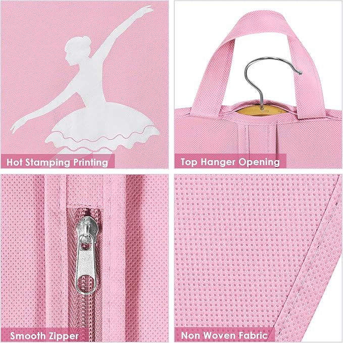 KEEGH Girls Tutu Garment Bag 35 Inch Ballet Tutu Bag, Foldable Dance Costume Garment Bag for Hanging Clothes, Pancake Dance Bag for Dancers with Handle Strap for Travel or Storage, Pink