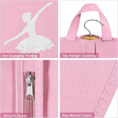KEEGH Girls Tutu Garment Bag 35 Inch Ballet Tutu Bag, Foldable Dance Costume Garment Bag for Hanging Clothes, Pancake Dance Bag for Dancers with Handle Strap for Travel or Storage, Pink